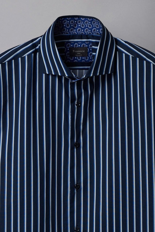 Spread Collar Poplin Man Shirt Blue Stripe