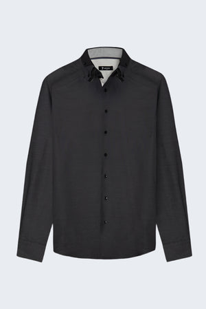 Button down Collar Jaquard Man Shirt Black Printed