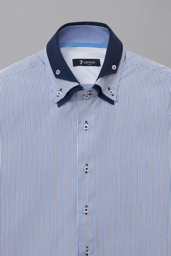 Button down Collar Poplin Man Shirt White Stripe