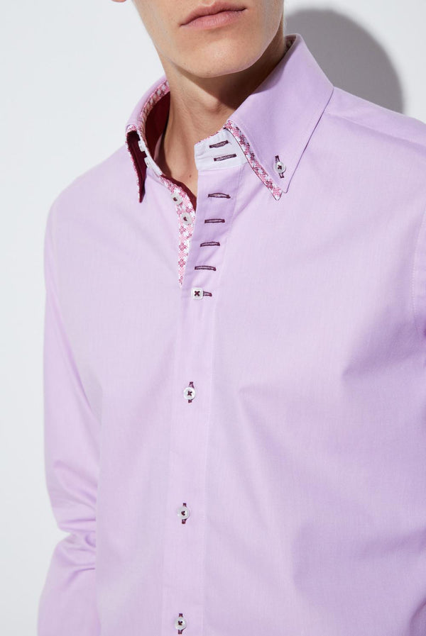 Button down Collar Oxford Man Shirt Lilac Plain