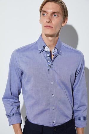 Button down Collar Oxford Man Shirt Blue Plain