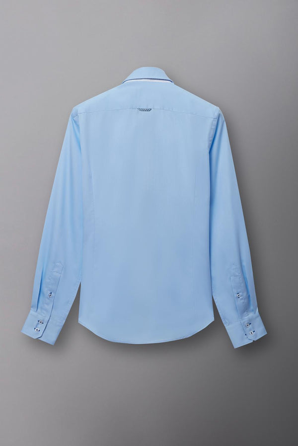 Button down Collar Satin Man Shirt Light Blue Plain
