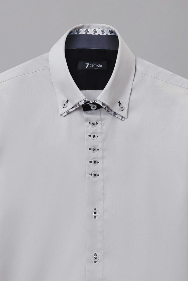 Button down Collar Satin Man Shirt Grey Plain