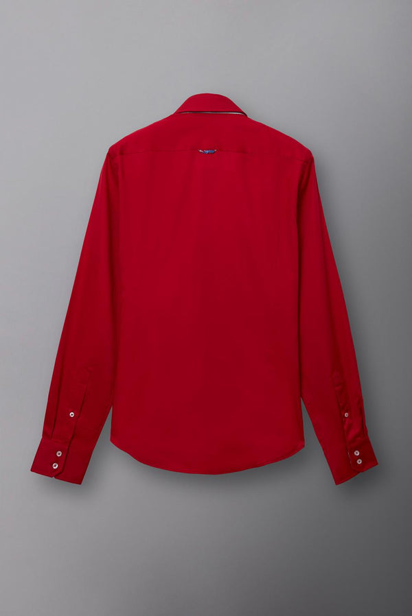 Button down Collar Satin Man Shirt Red Plain