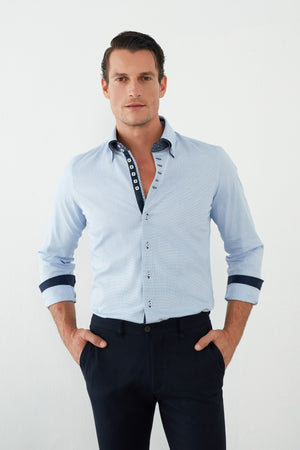 Marco Polo Iconic Jaquard Men’s Shirt Light Blue White