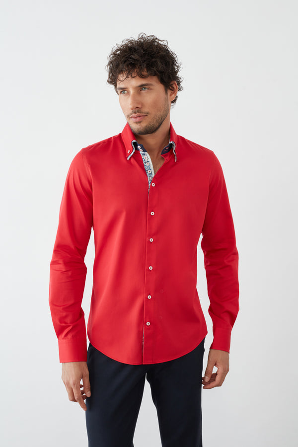 Camisa Hombre Marco Polo Iconic Satin Rojo