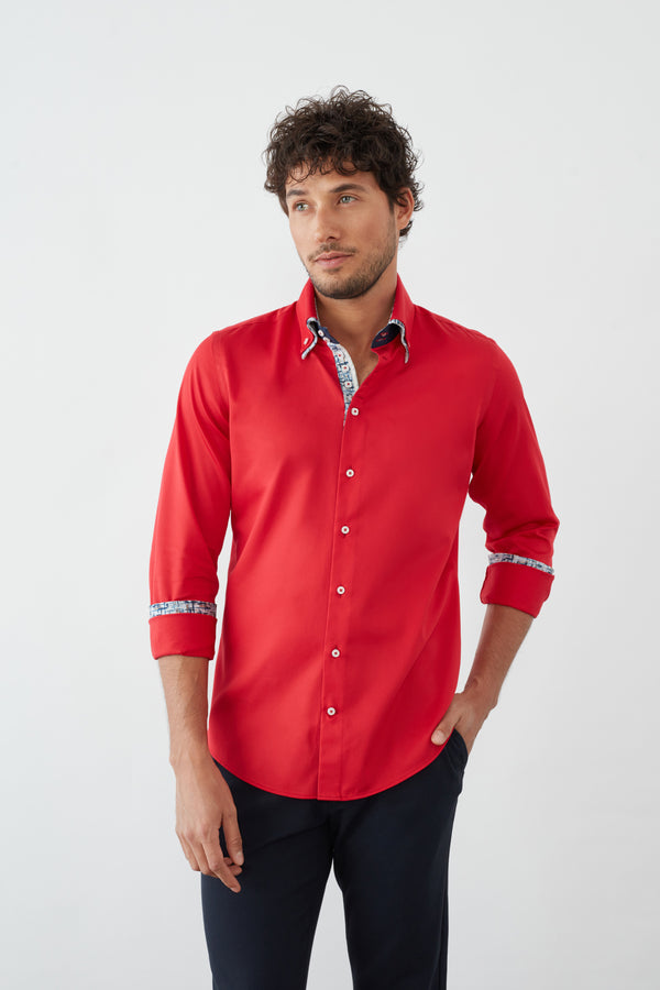 Camicia Uomo Marco Polo Iconic Satin Rosso