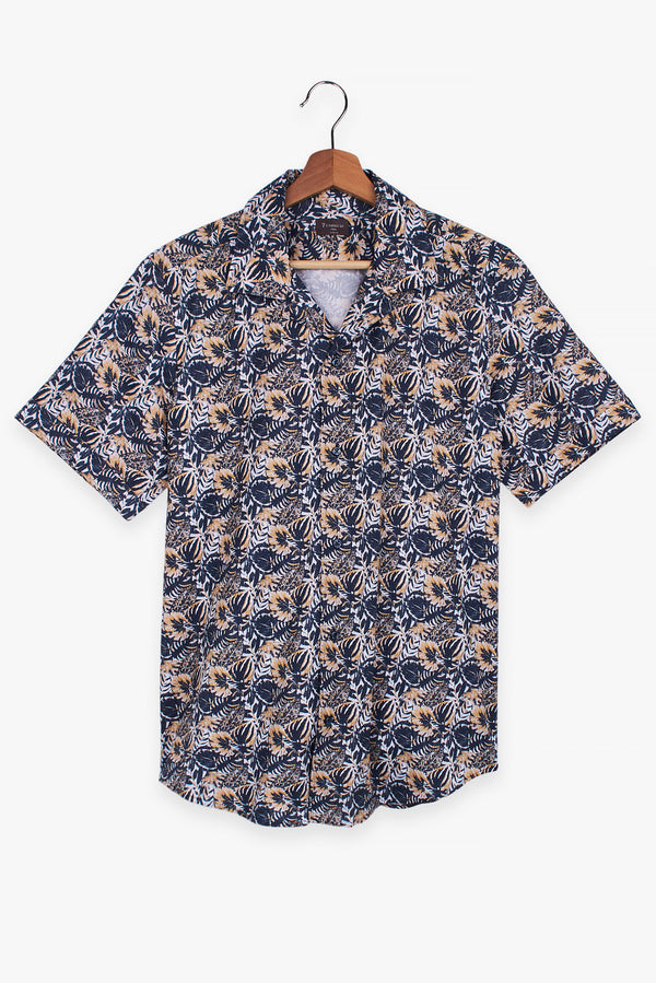 Hawaii Sport Poplin Man Shirt Short Sleeve Blue Orange