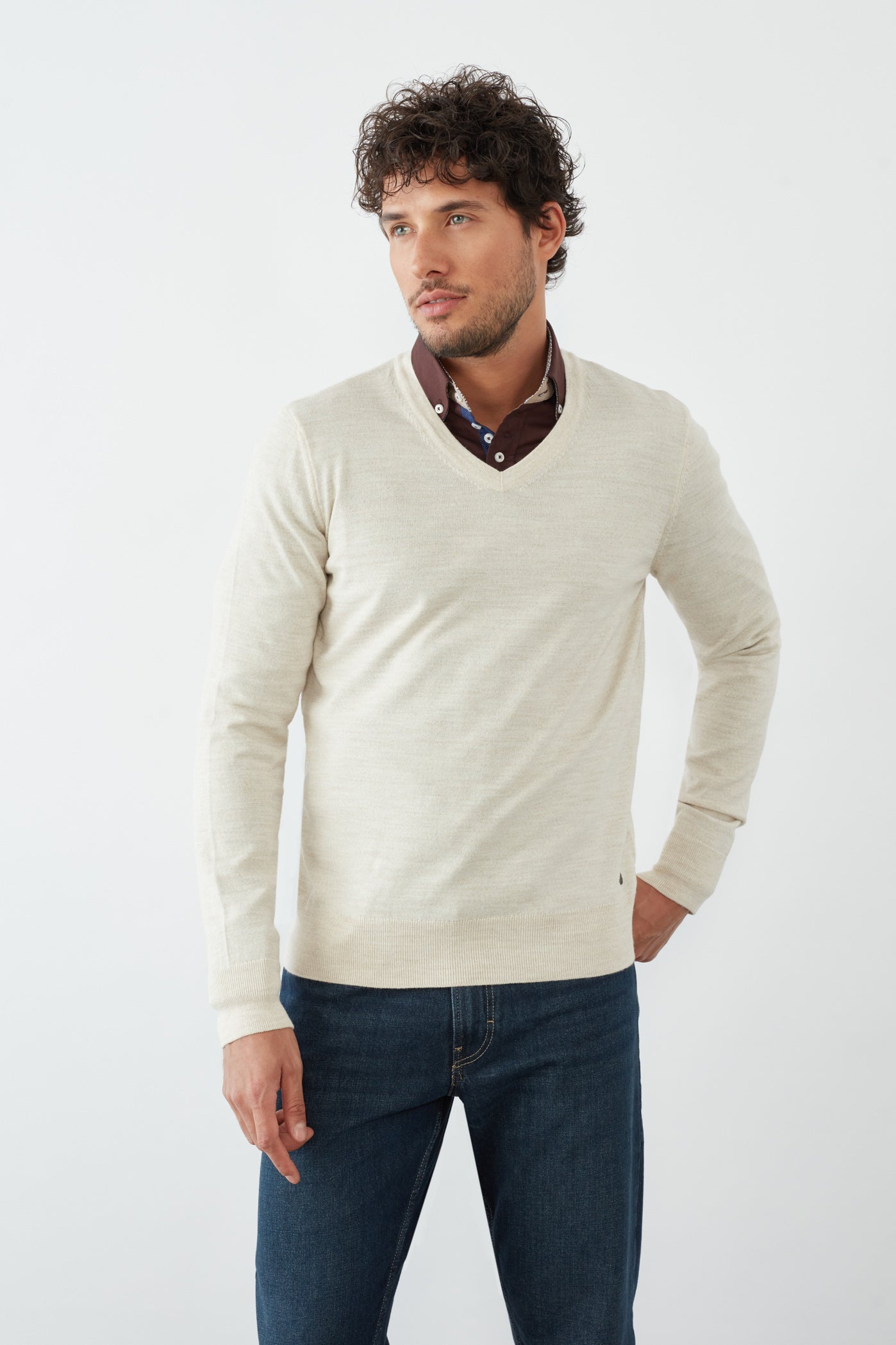 Jeans Maglione Bianco Jeans Maglione Uomo Beige Outfit Con